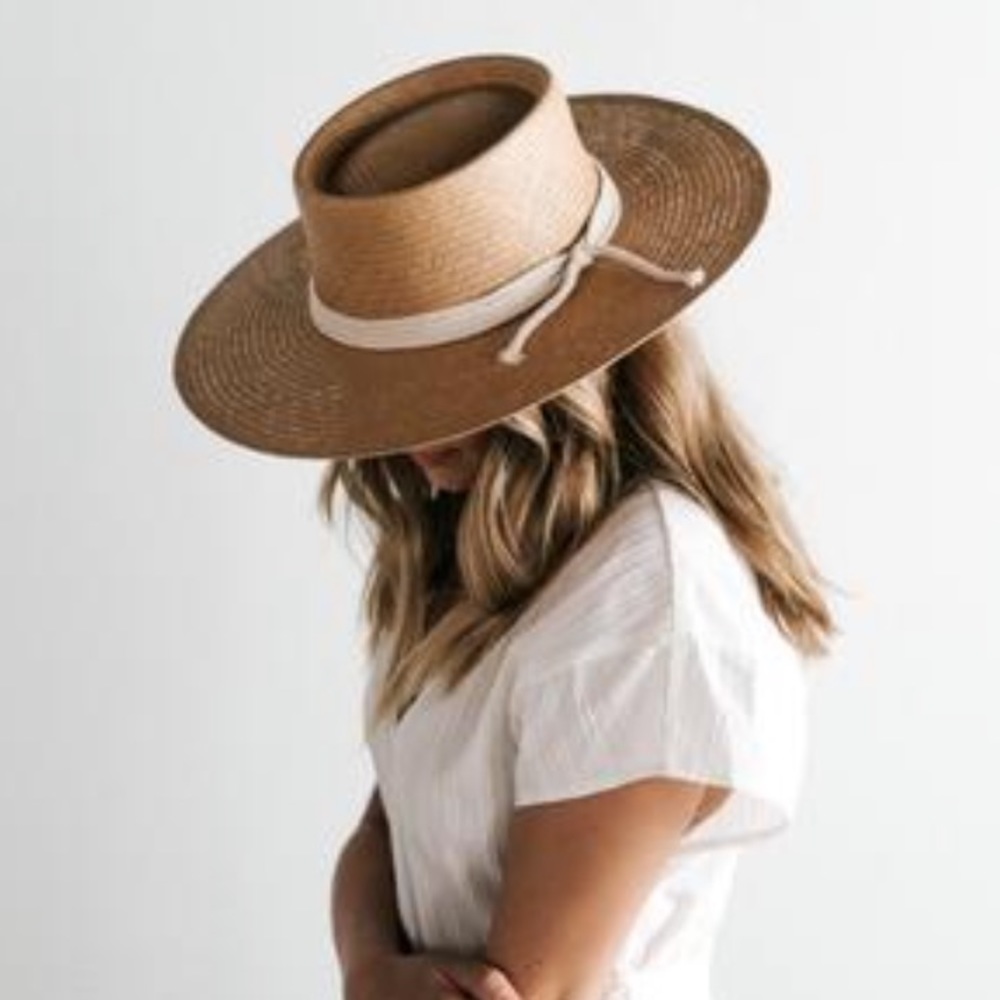 GigiPip Bre Natural Stiff Straw pork Pie Hat